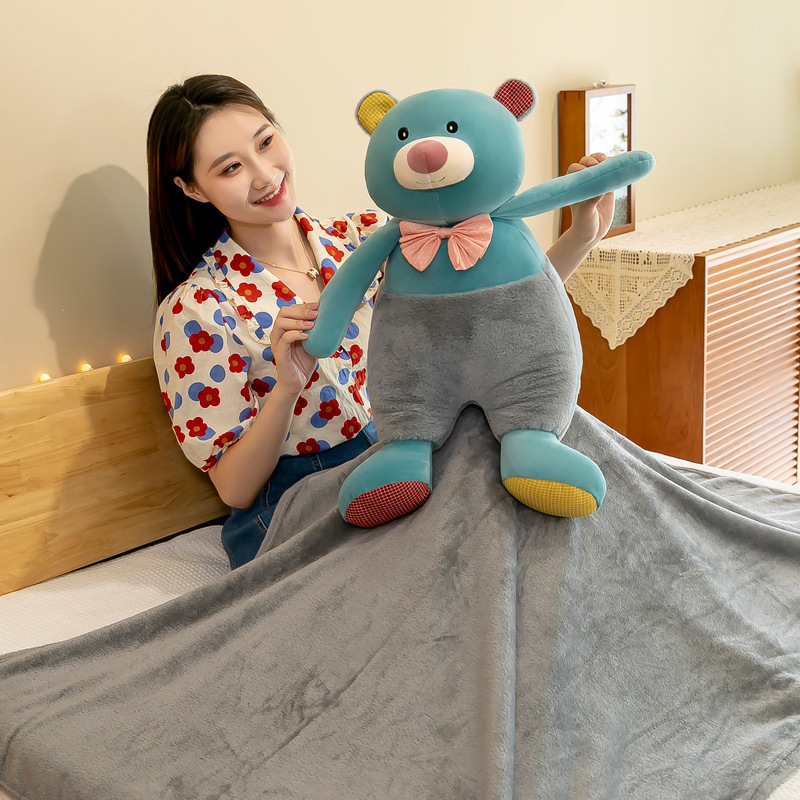 Warm Sun Sit Rabbit Sit Bear Pillow Quilt 2-In-1 Car Air Conditioning Cushion Dual-Use Children's Nap Blanket details Picture