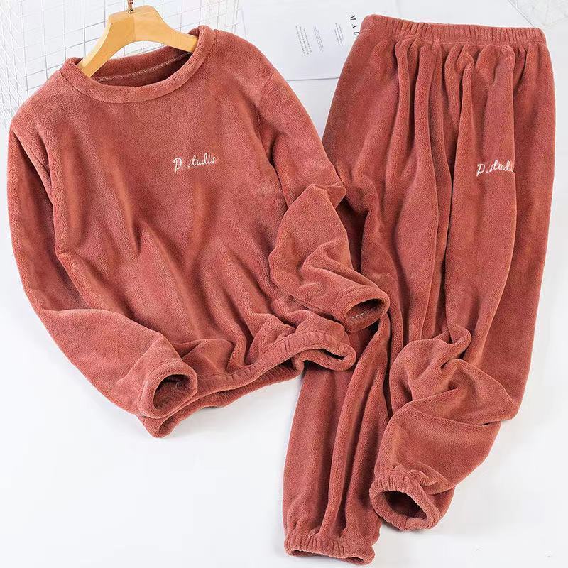 Home wear set for women, loose and casual, couple's oversized pajamas, versatile coral fleece outerwear, warm double-sided fleece for autumn and winter Item Picture