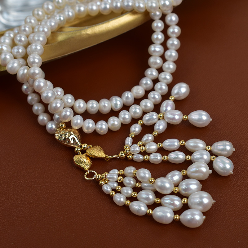 60cm原创天然淡水近圆珍珠毛衣链流苏款秋冬轻奢珍珠长链项链颈链