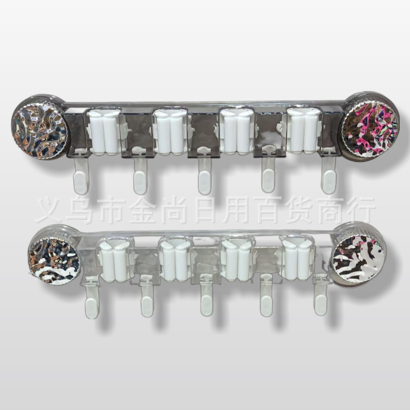 New style of five-row seamless adhesive hooks for storage on the bathroom wall behind the door without drilling suction cups, long row hooks Application Scenario