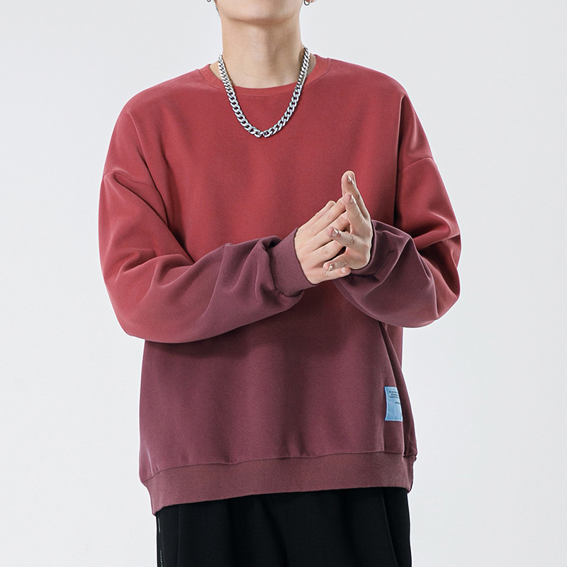 Men's solid-color round-neck hoodie for autumn and winter, a new loose and trendy long-sleeved couple's coat with hanging dyeing Specification image