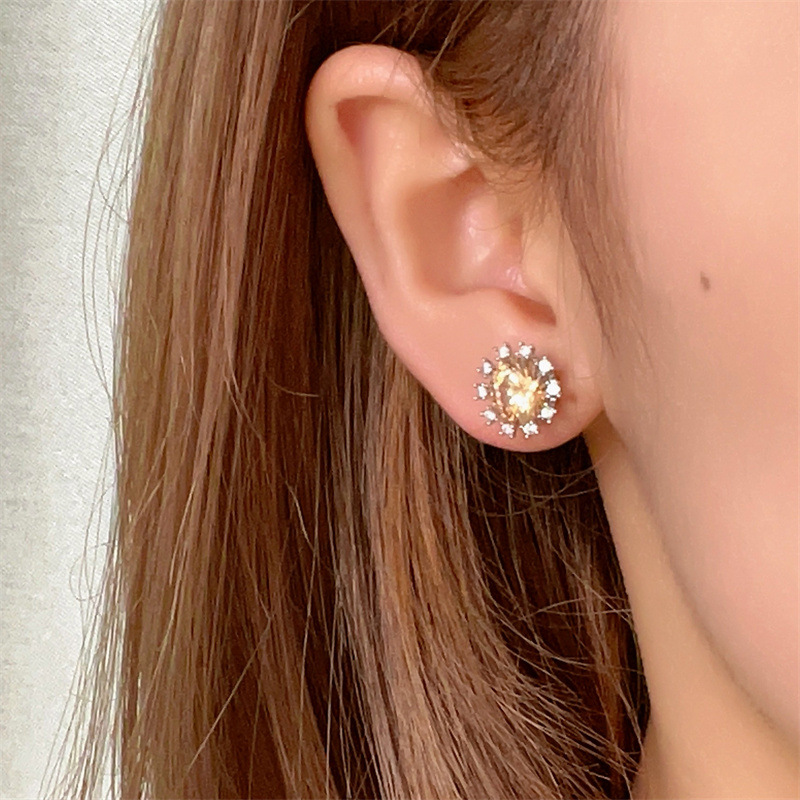 Live-streaming niche wholesale, high-end full diamond sunflower stud necklace, elegant earrings and jewelry 2-piece set, ins style details Picture