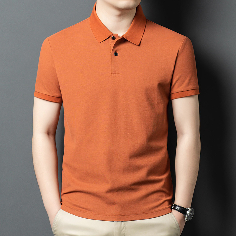 Cross-border mercerized cotton short-sleeved men's polo shirt 2025 Summer new solid color casual Breathable lapel T-shirt for men details Picture