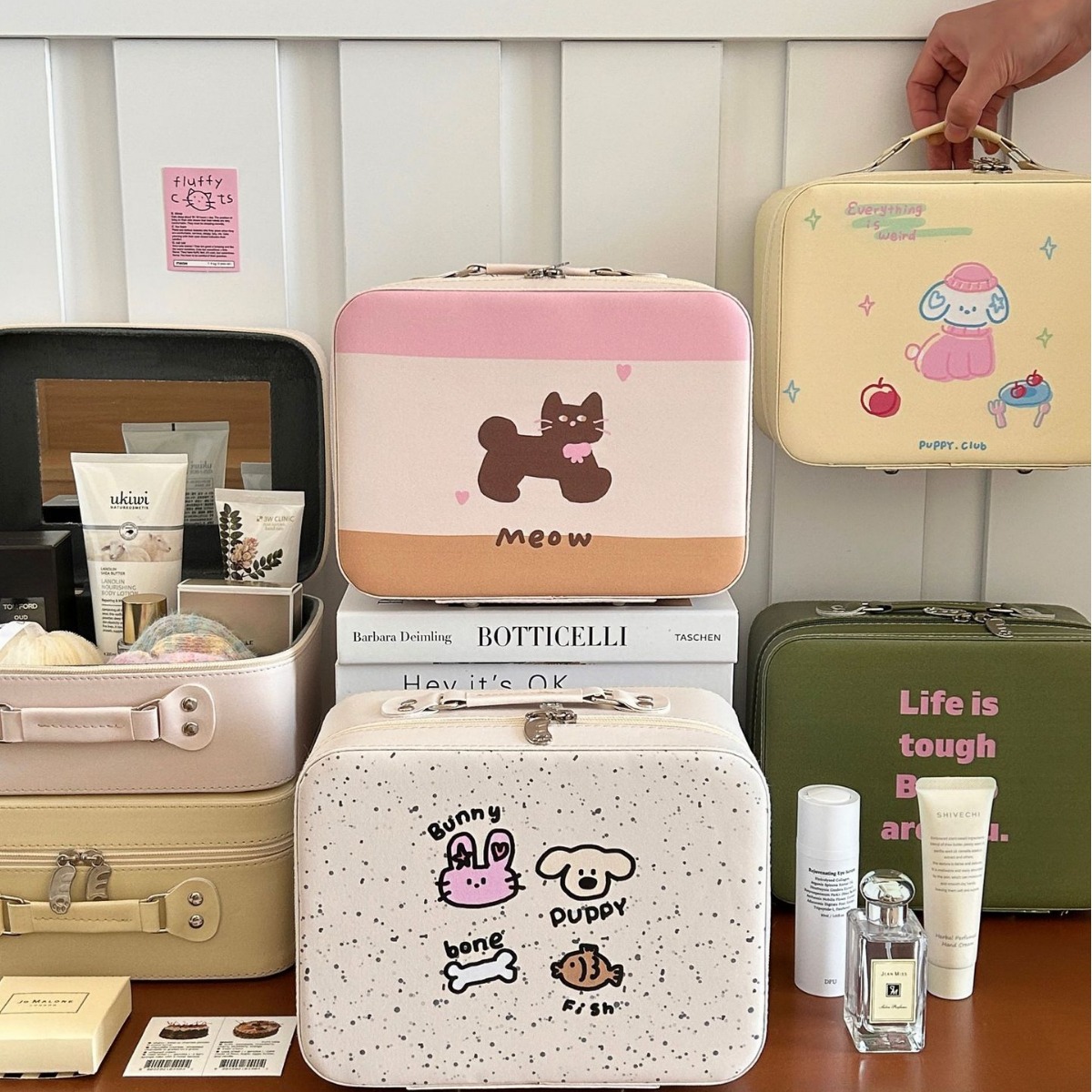 ¡Original! Lindo caso cosmético impreso alto nivel de apariencia de gran capacidad skincare storage case case with mirror cosmetic bag Specification image