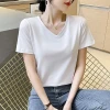 Loose white pure cotton V-neck T-shirt for women, short sleeve 2023 new style, fashionable, elegant and stylish mini shirt, shoulder shoulder T-shirt Specification image