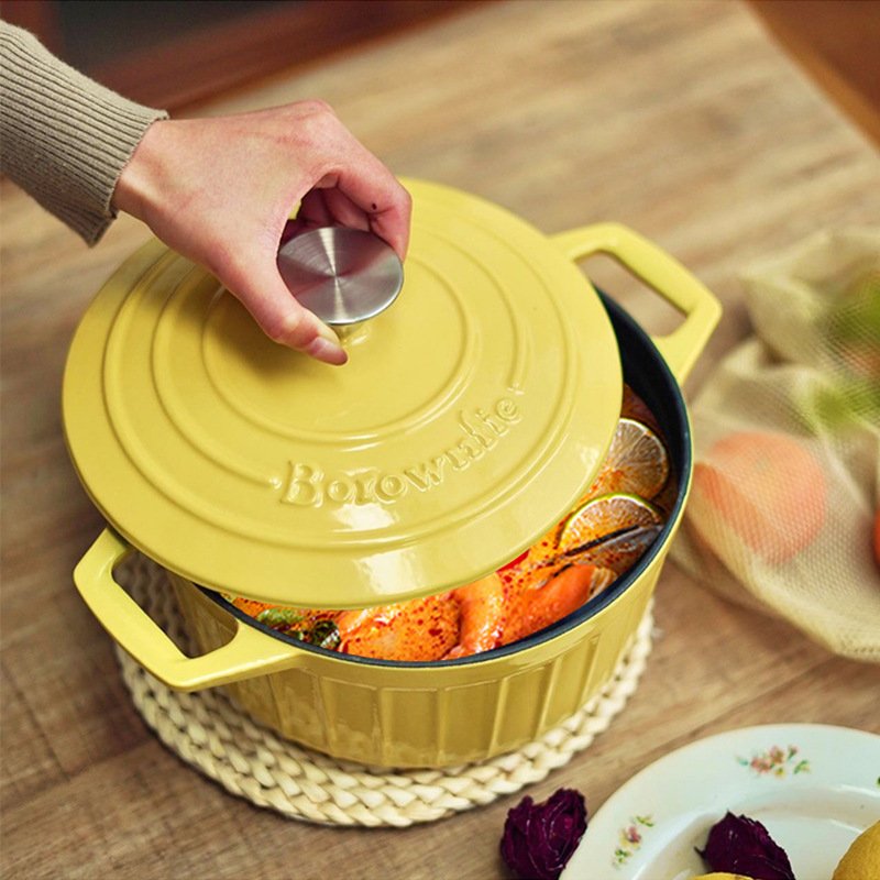 Gift Wholesale Cast Iron Enamel Pot Braunfield Two Ear Enamel Non-Stick Soup Pot Uncoated Micro Pressure Braised Enamel Pot Specification drawing