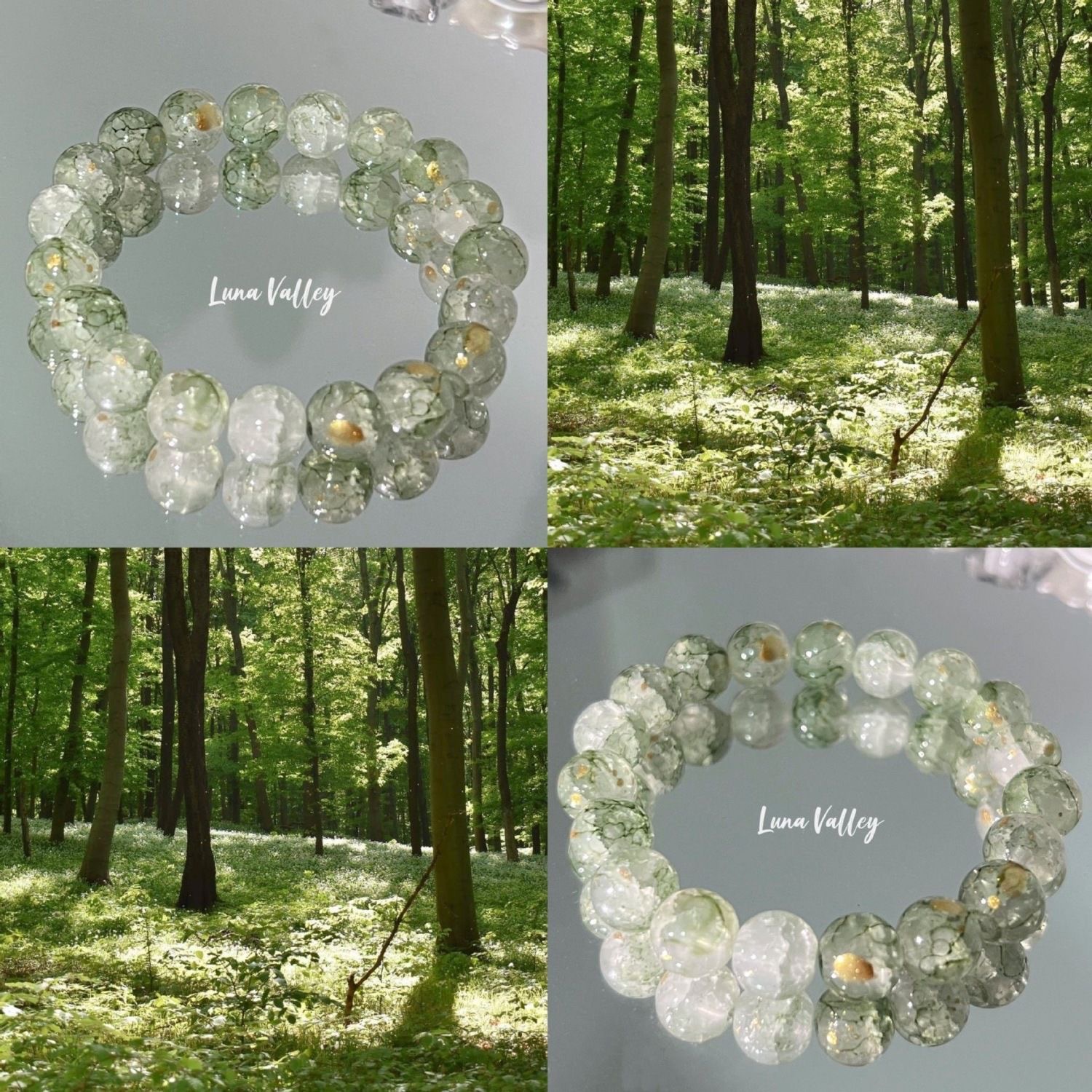 Original innovative Chinese-style green lawn glass bracelet, ins design, new green and fresh tea bracelet jewelry, crystal bracelet, crystal bracelet Application Scenario