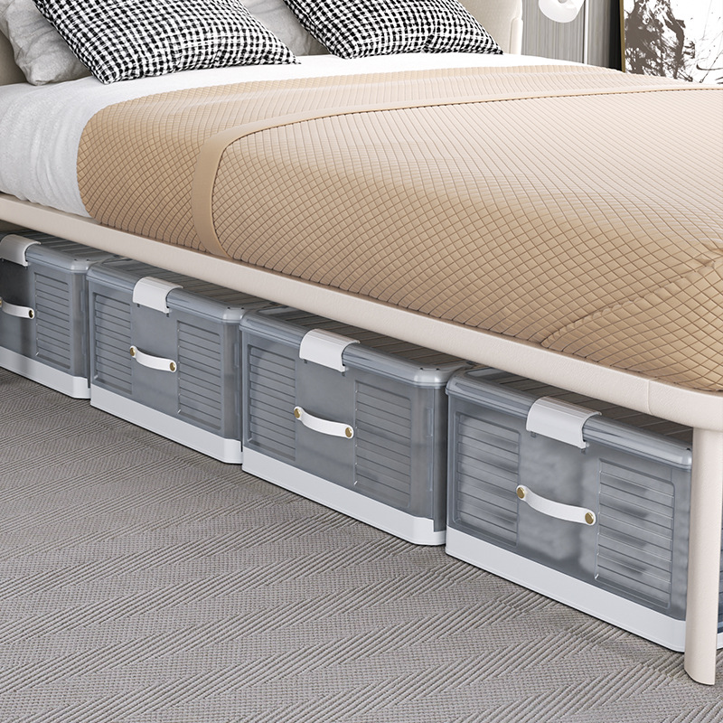 Household foldable storage box with cover, underbed clothes and quilts organization and storage box, wheeled bedroom classification storage box