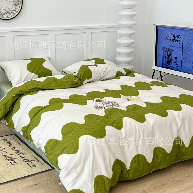Boya Home Textile Wholesale Japanese Ins Small Fresh Simple Northern Europe Pure Cotton Four-Piece Homestay All-Quilted Bedding Specification drawing