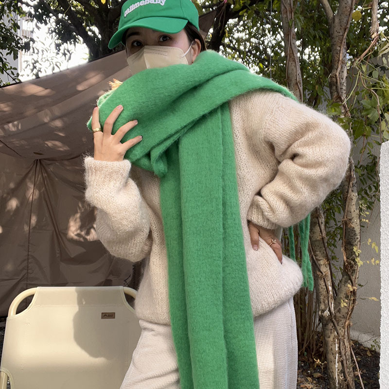 新款韩版入冬穿搭百搭加厚保暖情侣厚实梭织绿色圣诞系围脖围巾