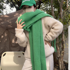 工厂批发新款韩版百搭加厚保暖情侣厚实围脖绿色圣诞系单色围巾