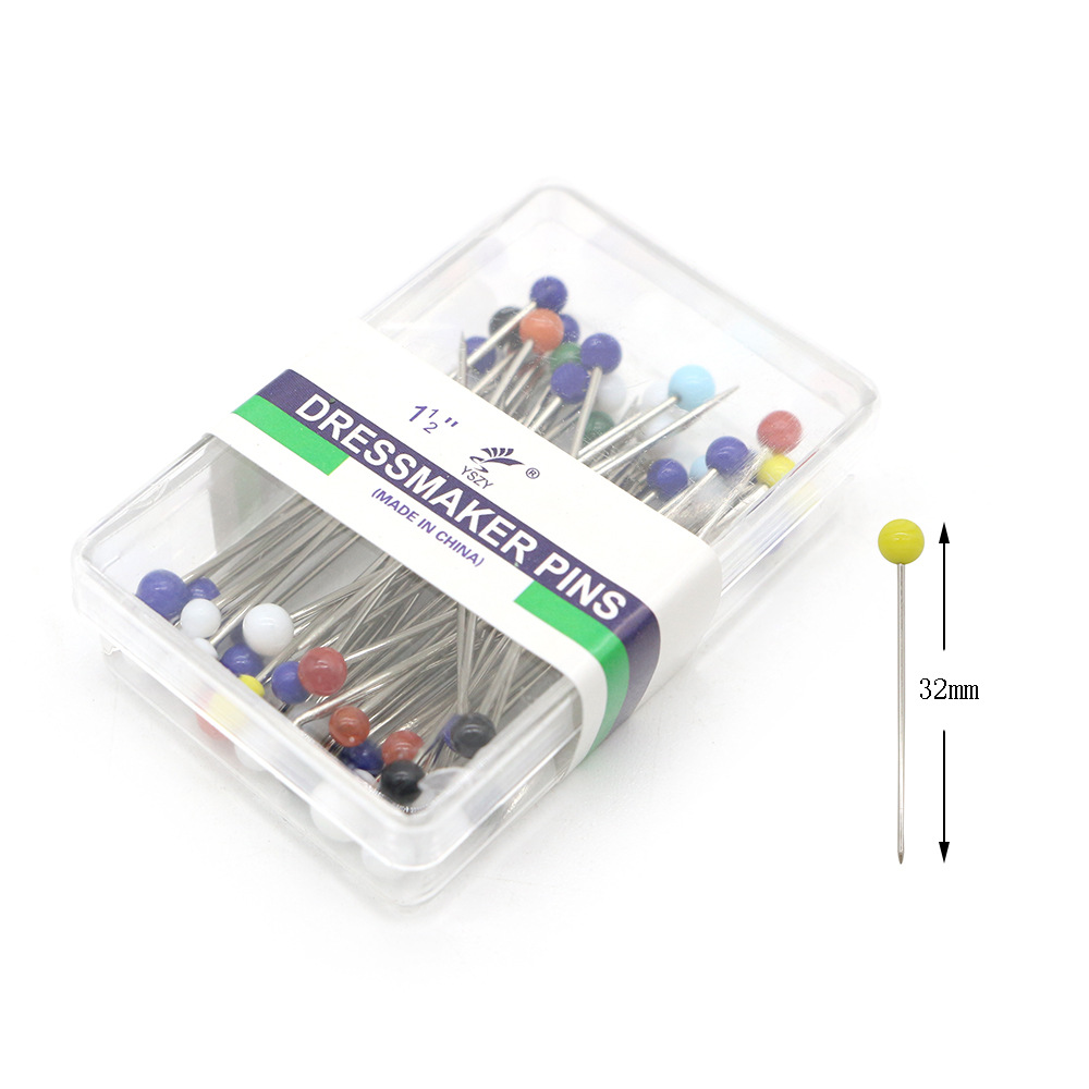 Fábrica al por mayor 0.6*32mm caja transparente aguja de cristal niquelado color beading pin para corte de ropa Specification image