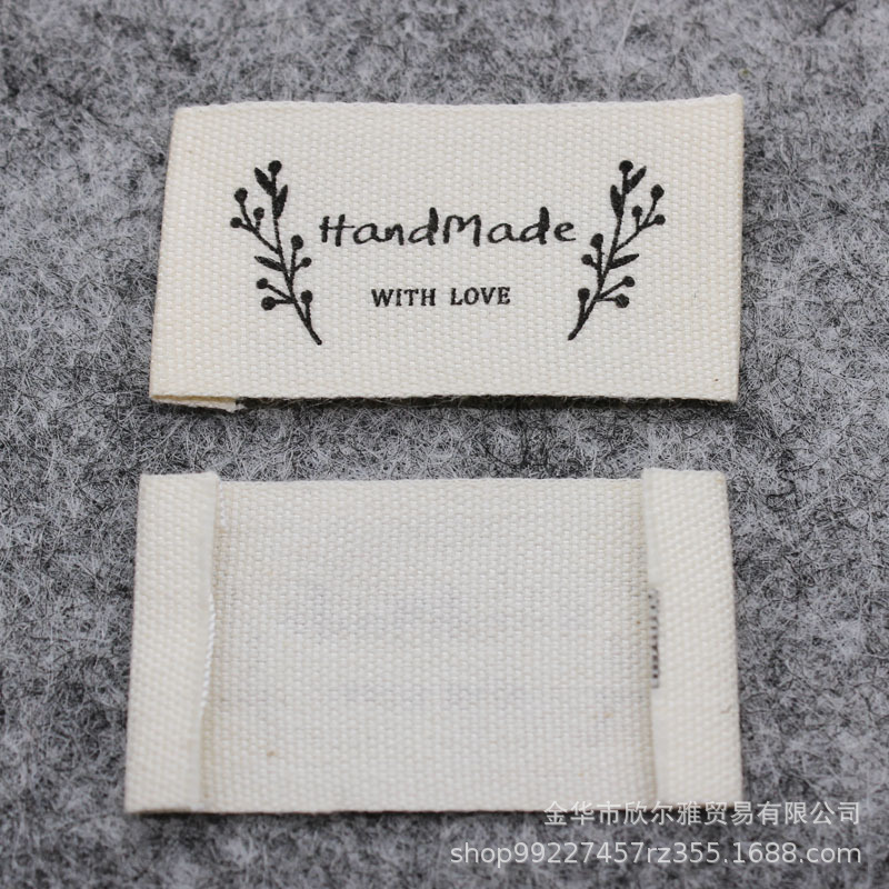 跨境handmade纯棉布标印标商标现货本白棉带手工品领标服装商标详情图2
