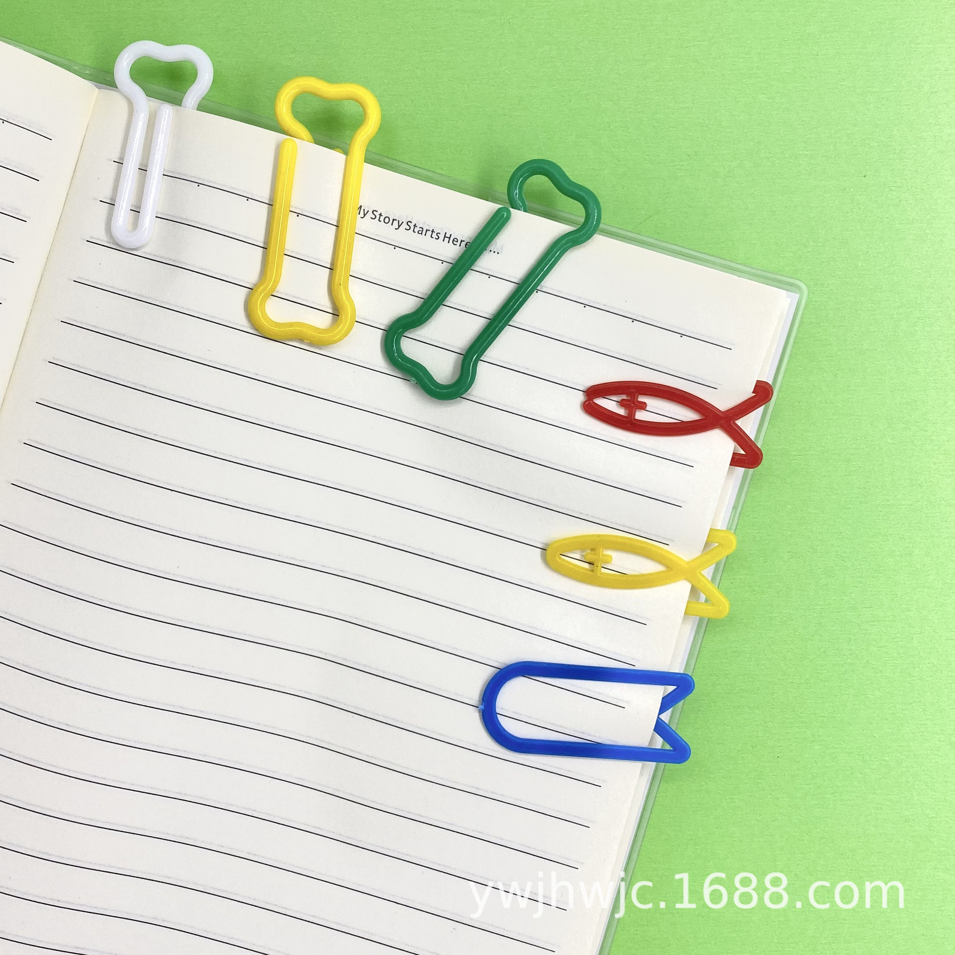 Creative irregular-shaped all-plastic paper clips, paper clips, colorful bone fish-shaped fixed pins, office bookmarks and folders