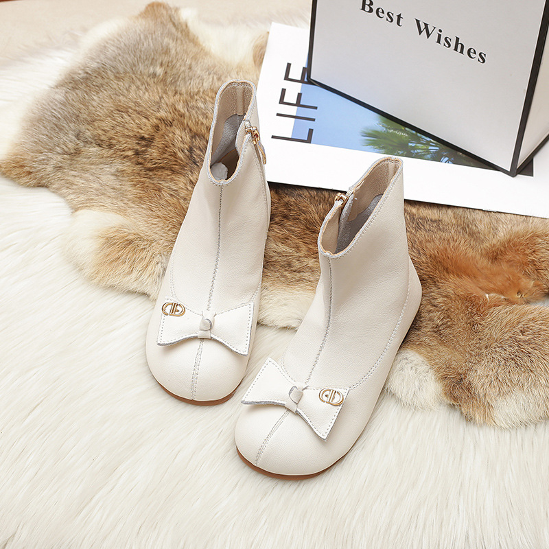 Girls' boots Children's leather ankle boots Princess boots Autumn/Winter 2022 new single boots plus fleece baby large children's leather boots