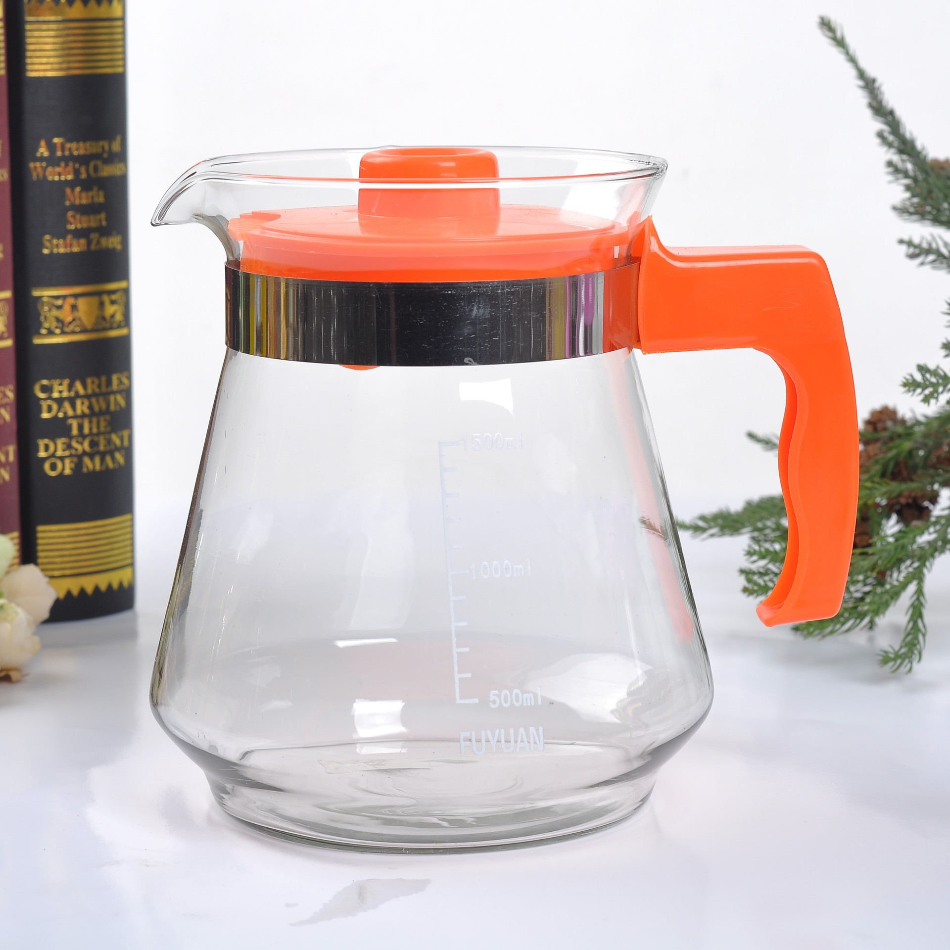 Glass water bottle with scale, cold water bottle, 1500ML
