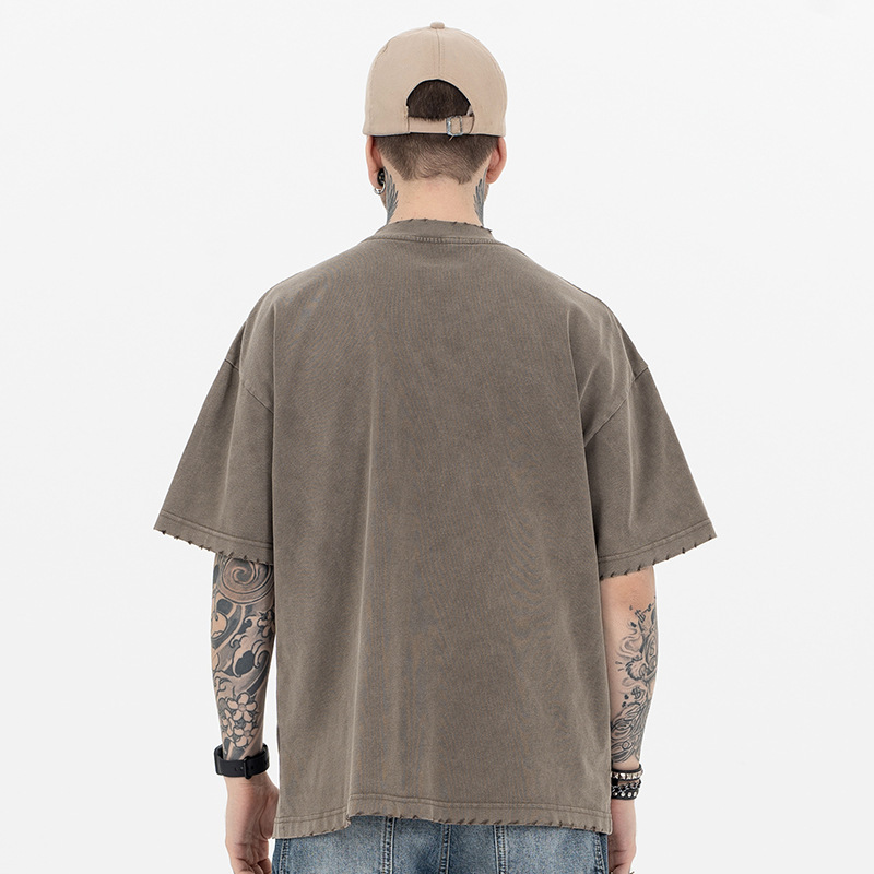 SUP Men's Wear - New Spring/Summer 2024 collection: edr, a trendy brand from the second-generation rich kids, features a short-sleeved T-shirt with an embroidered logo on the chest and a loose top Application Scenario