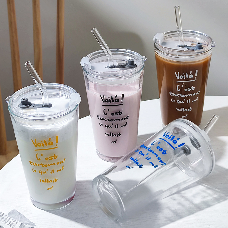 Juice cup, household glass coffee cup, high appearance level, large-capacity glass straw cup Specification image