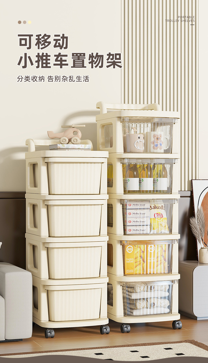 Trolley, snack, cream shelf, living room, floor-standing, mobile, multi-layer toys, home, bedroom storage, drawer type pic 2