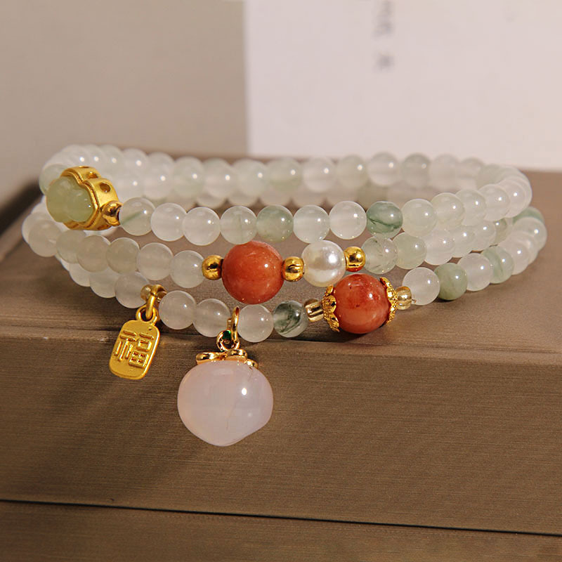 New Chinese-style Tianshan jade multi-layer jade bracelet for women, ins, niche, light luxury and high-end style, gourd and peach beaded bracelet details Picture