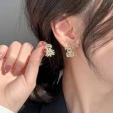 新款925银针不对称富发财耳钉韩版时尚气质耳环简约小巧耳饰