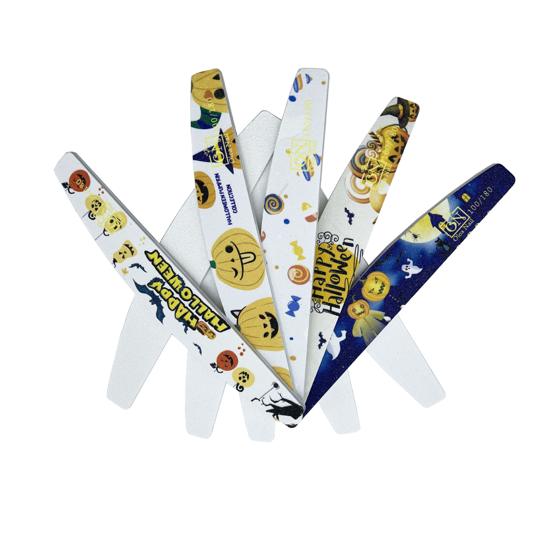 Nail art tools, nail files, half-moon-shaped printed nail art shaping grinding strips, Halloween color printing sandpaper files Application Scenario