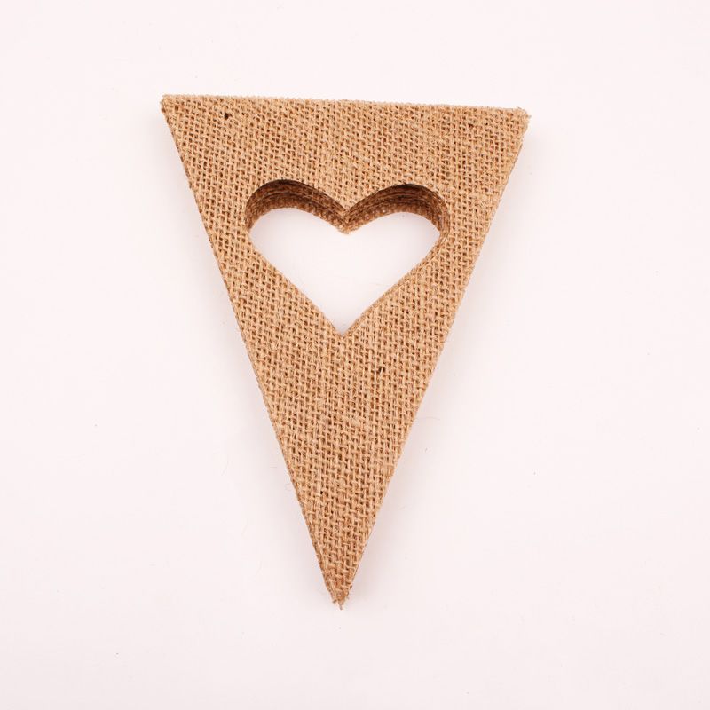 Factory direct sales DIY craft Christmas wedding party decoration linen fabric hollowed-out heart triangular flag party flag Specification image