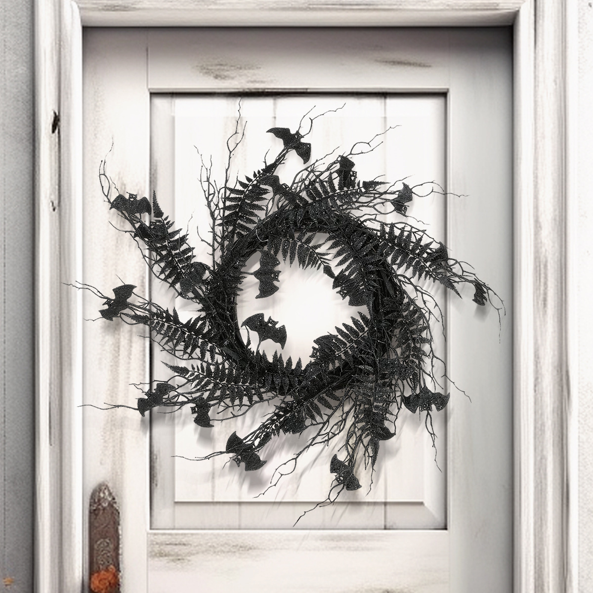 Halloween Wreaths Simulate Plastic Bats And Black Tree Branches In The Atmosphere Of Decorating Interior Decorations And Placing Pendants Wreath Circles details Picture