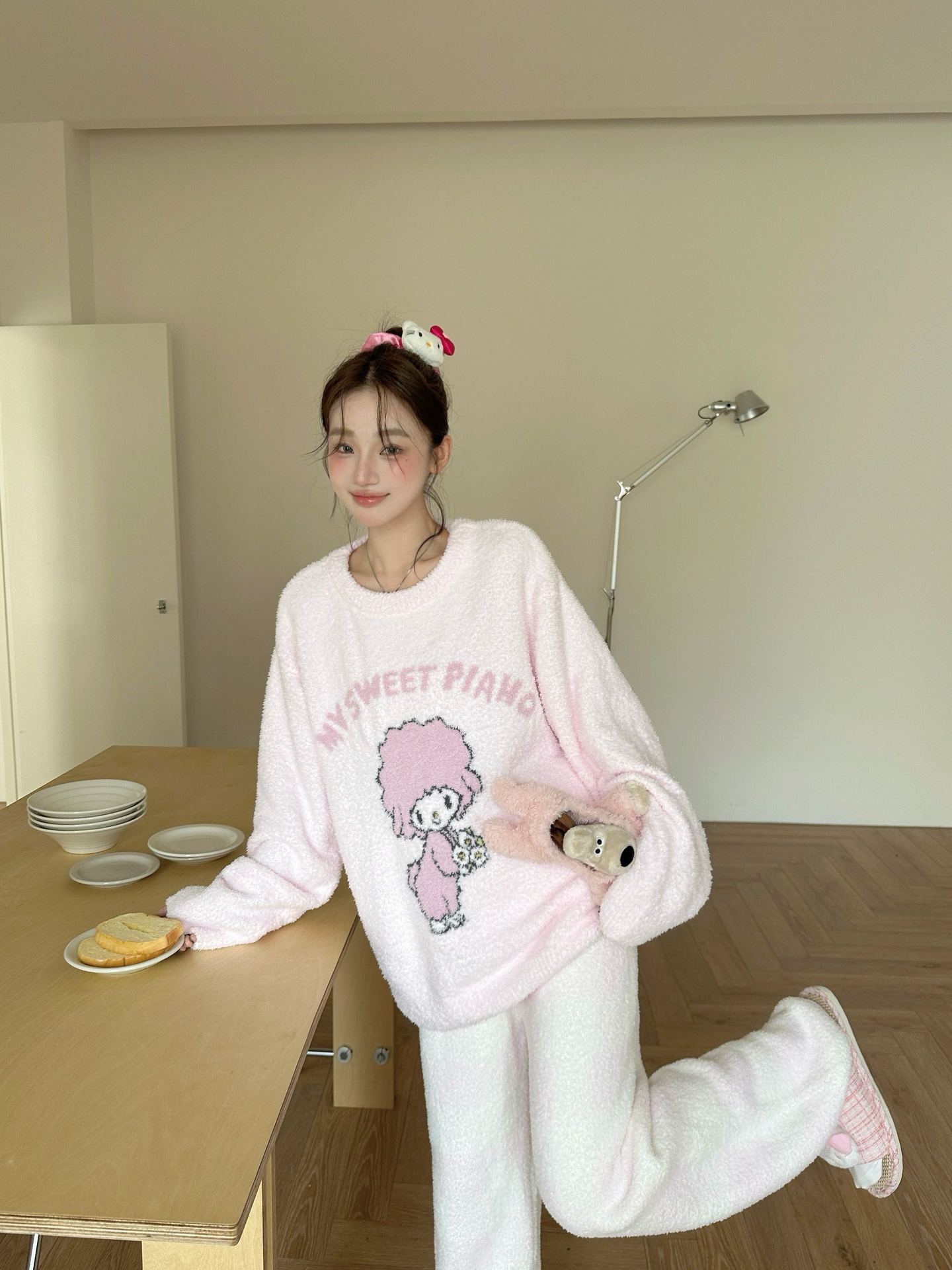 卡通活泼可爱猫咪女款家居睡衣休闲秋冬长袖长裤套装大码套头款详情39