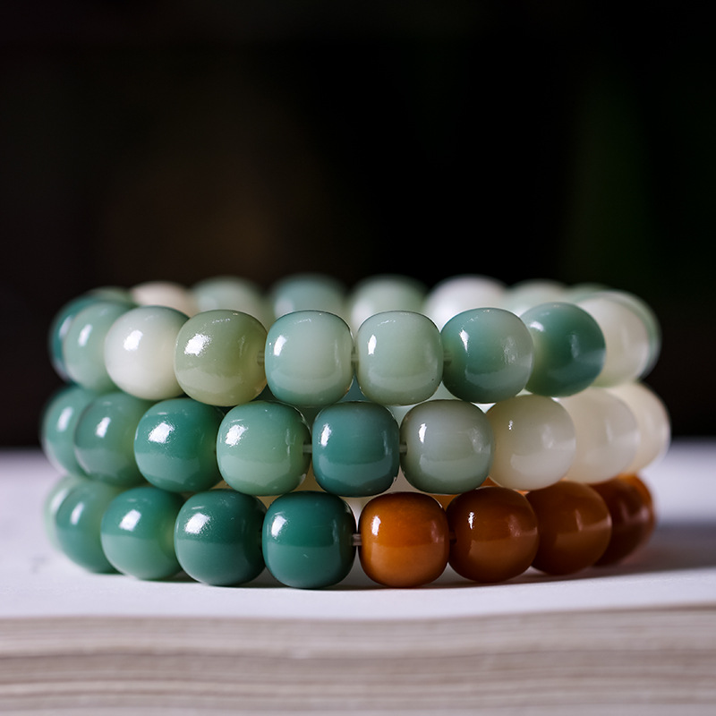Gradient White Jade Bodhi Root Bracelet Female Winding Finger Soft Play Bodhi Buddha Beads Handheld Green Shade Male Disc Play Bracelet details Picture
