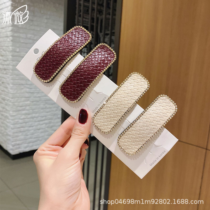 Leather Rhine-Diamond Bb Clip Internet Celebrity Girl Edge Clip Bangs Clip Korean Style Back Of Head Broken Clip Clip Hair Accessories details Picture