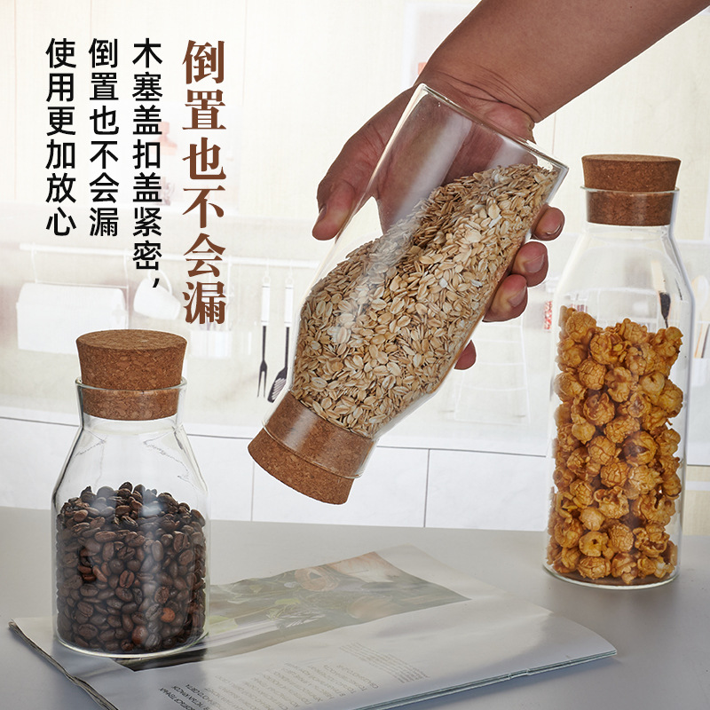 Wholesale Transparent Glass Sealed Jar Household Tea Grain Storage Bottle Cork Glass Storage Jar