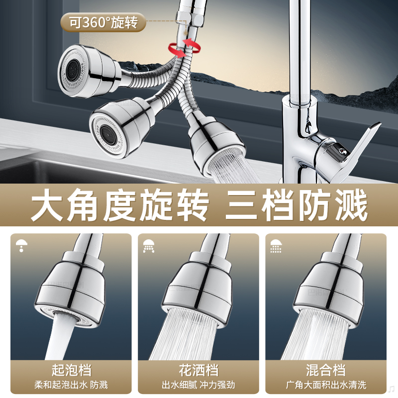 Kitchen faucet extender splash-proof wonder, specially designed for sink washbasins, rotatable universal faucet, universal for pressurized shower heads Application Scenario