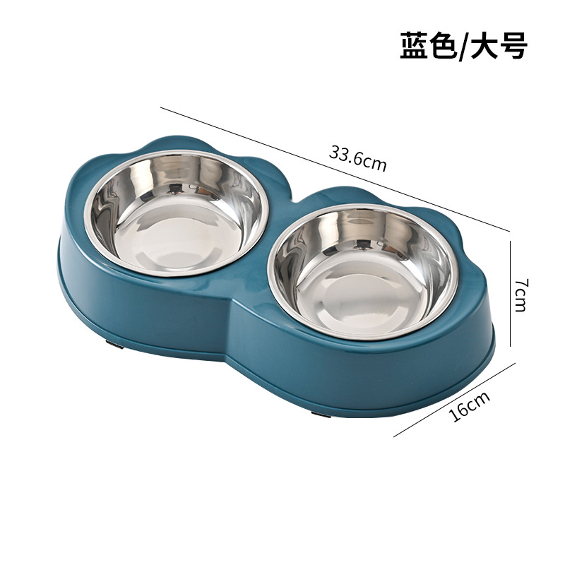 Pet double-bowl stainless steel detachable dog bowl, anti-slip and anti-knock pet bowl, large-capacity cat bowl, feeding and water bowl Item Picture