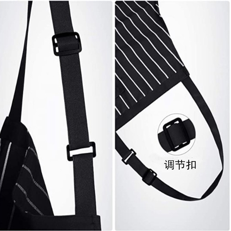 【 Chi Jia 】 Cotton and linen striped halter-neck apron, a full-body waisted work apron for home kitchen and restaurant cooking Application Scenario