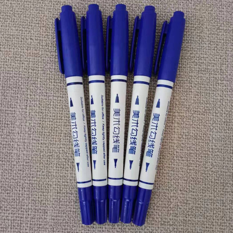 Wholesale of office water-based small double-headed marker pens, black painting art mark outlining pens, erasable construction site marking pens Specification image