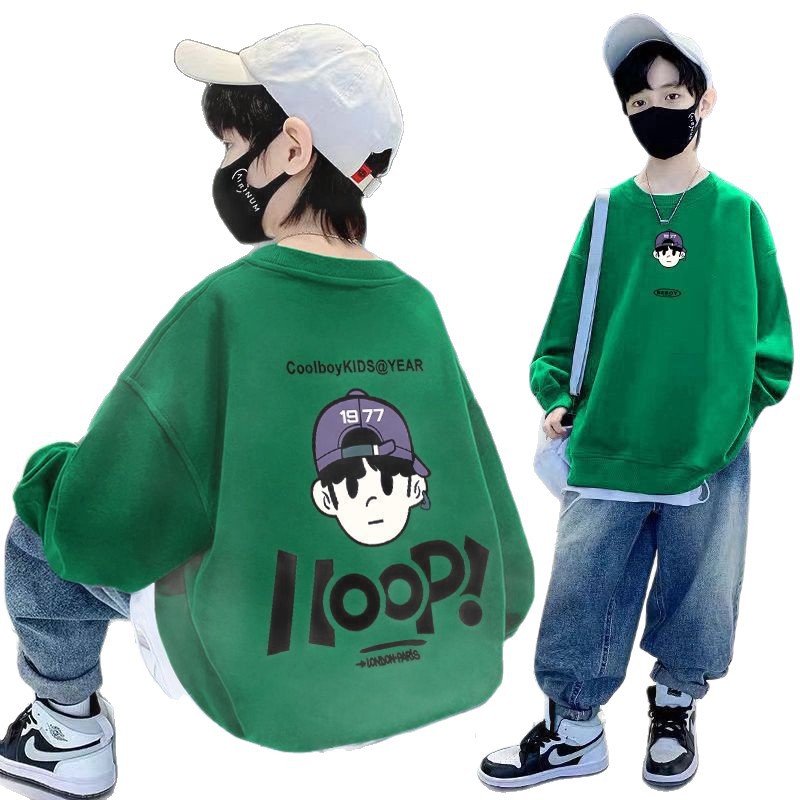 天才鲸 儿童秋季卫衣新款圆领韩版宽松运动长袖冬装男童洋气上衣详情图5