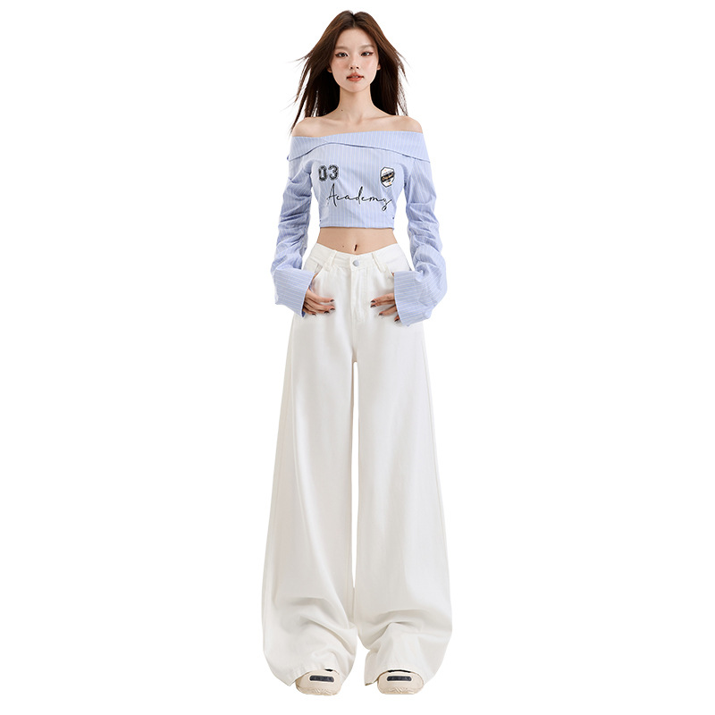 White jeans, women's Tencel three-proof fabric pants, spring and summer bestsellers, high-waisted loose elephant leg long leg pants, spandex Item Picture