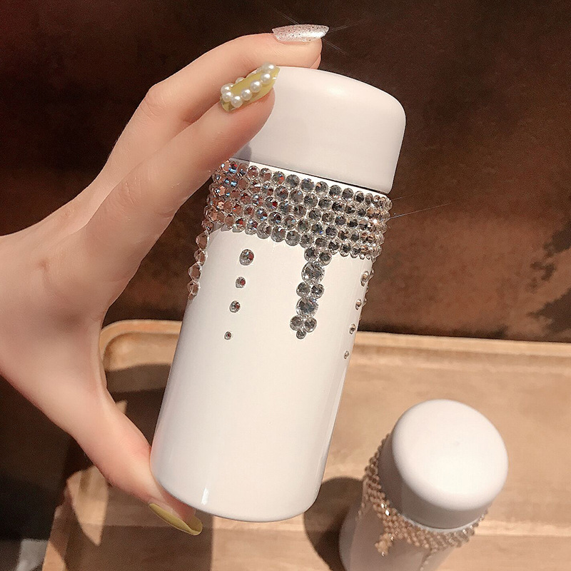 Mini Thermos Cup Rhinestone Cute Small Pocket Portable Water Cup With Diamond Personality 150Ml Lightweight Stainless Steel Female Specification drawing