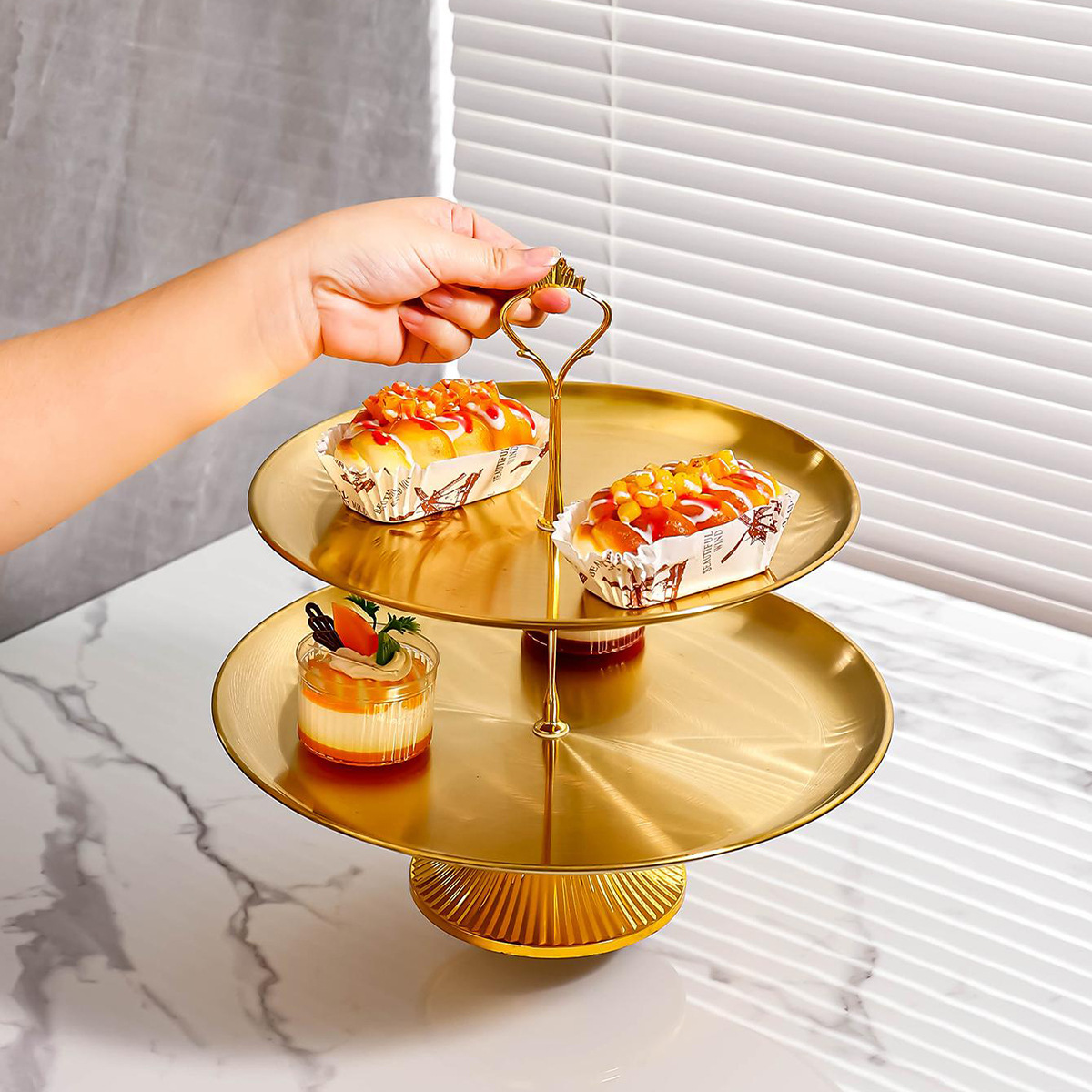 Snack Fruit Tray Light Luxury Stainless Steel Living Room Coffee Table Front Desk Double Dessert Candy Box Plate High-End Exquisite Tray details Picture