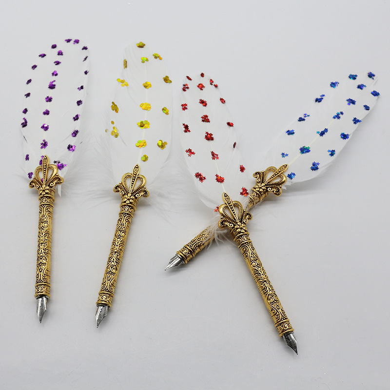 Blue Peacock Personal Gift Office Writing Tools Gold Powder Sequined Feather Pen Series Pen barrel can be added with logo Specification drawing