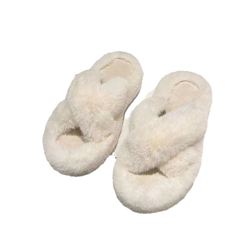 ins High-end woolen slippers 2024 new style for women's outerwear autumn and winter, Korean style fashionable home crossover shoes Item Picture