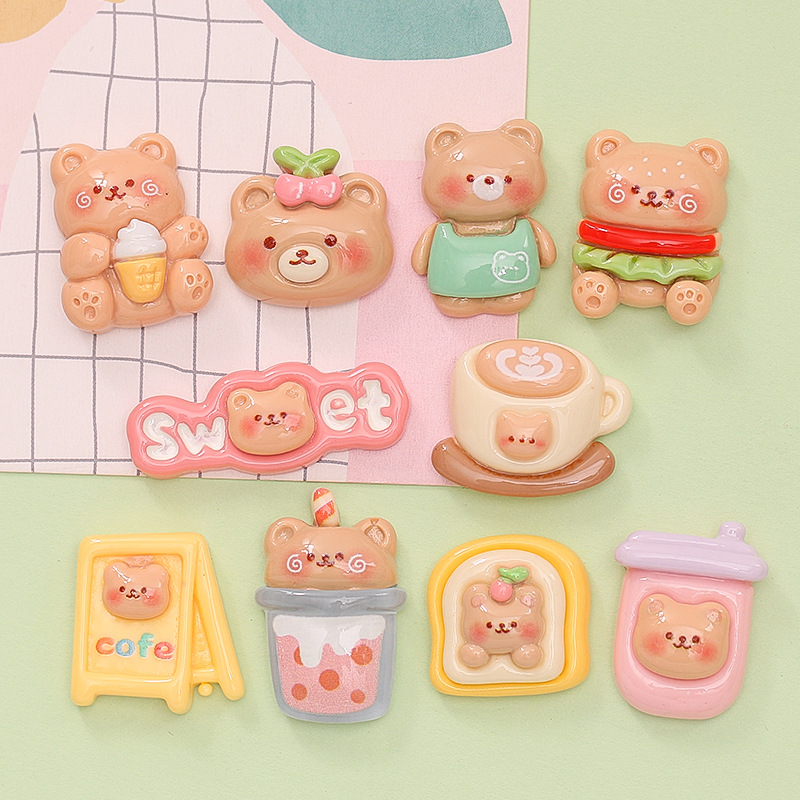 Cartoon Bear Burger Milk Tea Diy Cream Glue Phone Case Hairpin Water Cup Paste Resin Accessories Wholesale details Picture