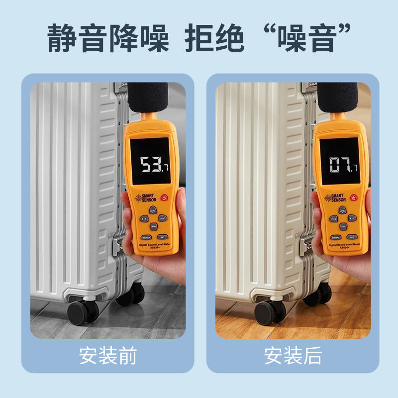 Silicone protective cover for luggage wheels, silent and reduces wheel noise. Silent wheel protective cover for trolley box casters Specification image