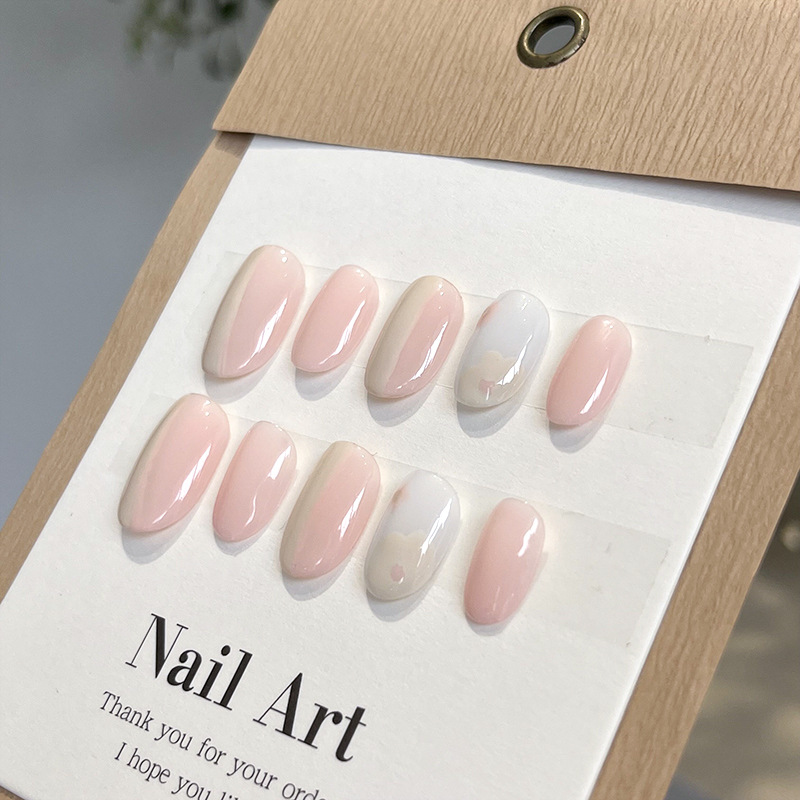 Hand-Worn Nail Nails Summer Cheese White Peach Nail Patch Color Gradient Hand-Painted Flower Fake Nail Nail Piece Application Scenario