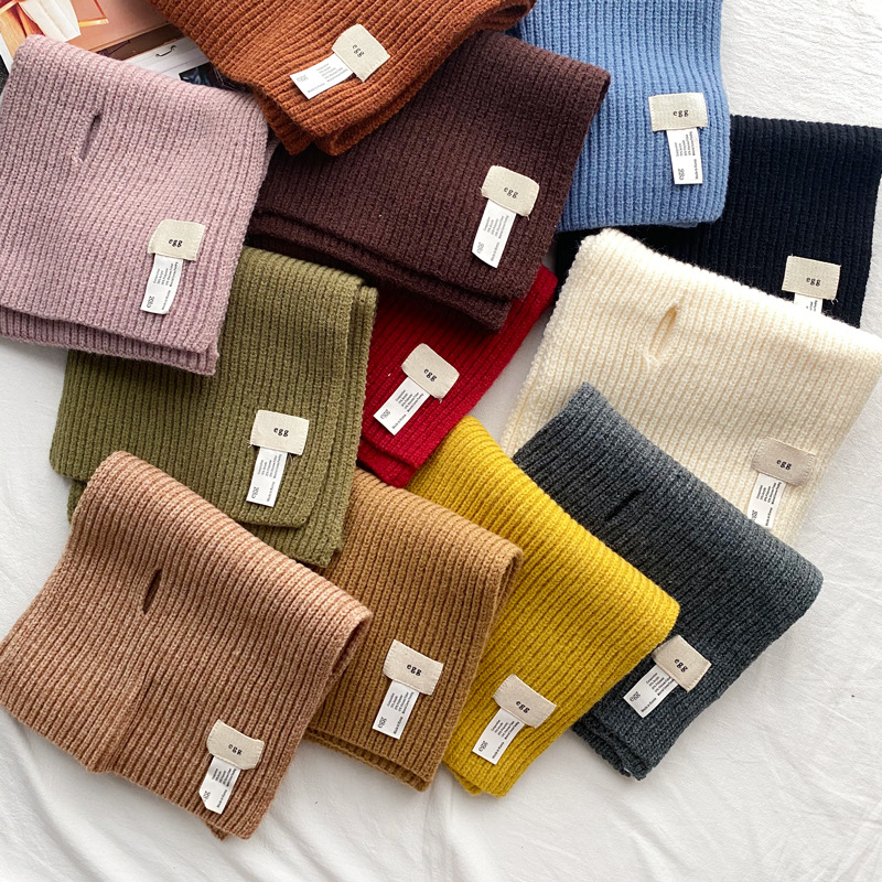 South Korea Egg Designer Small Macaron Candy Solid Color Cross Wool Fashion Style Ins Tide Knitted Scarf full figure