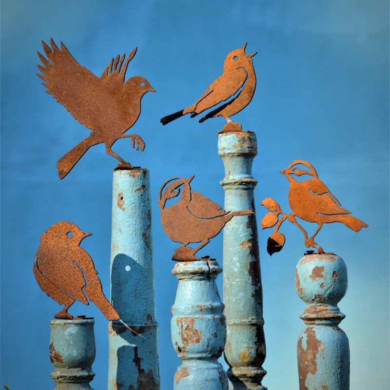 跨境爆款生锈的五只鸟剪影庭院花园螺丝摆件雕塑5PCS Rusty Birds详情图3