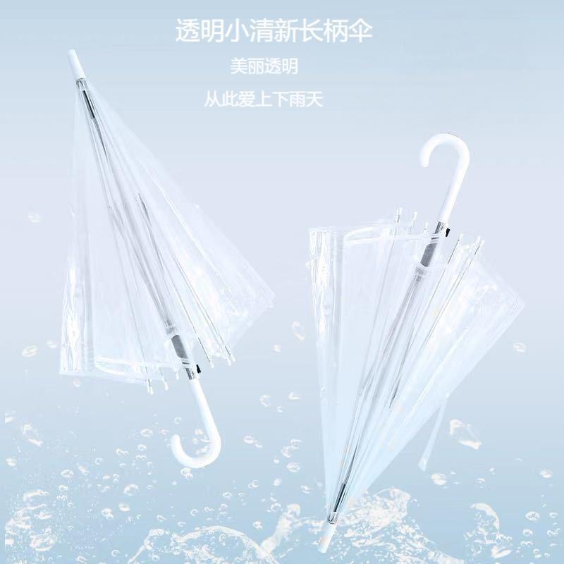 雨中花透明一次性雨伞批货长柄自动PVC塑料白色高颜值晴雨伞批发