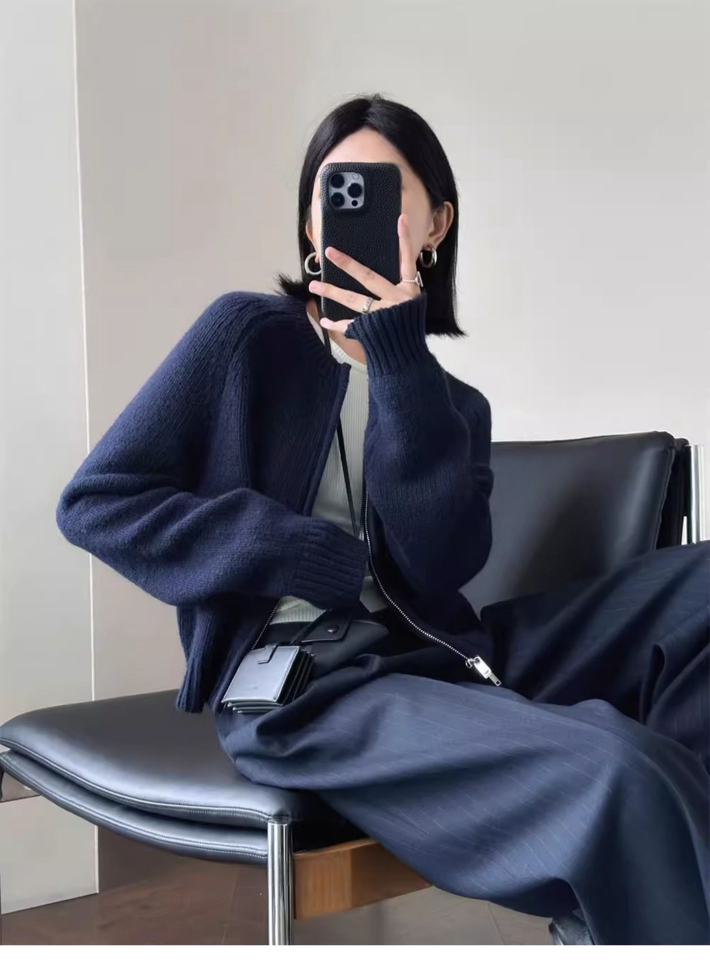 重磅加厚100纯羊毛开衫女秋冬圆领减龄毛衣百搭拉链针织打底外套详情17