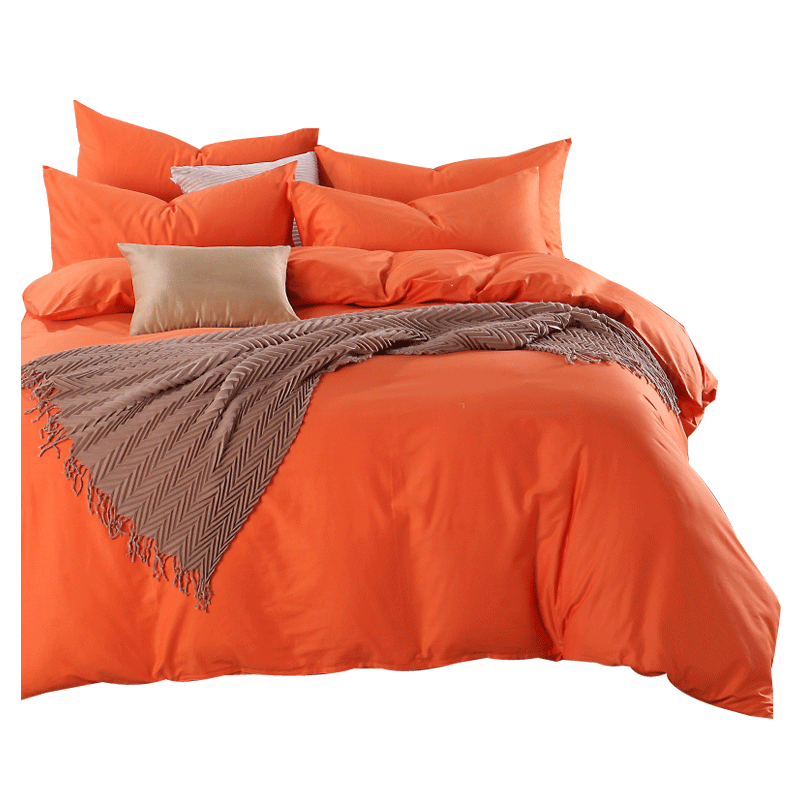 38N Bed Solid Color Four-Piece Set Pure Cotton 100 Sheets Bed Cap Simple Plain Orange Quilt Cover Four Seasons Bed Product 4 Item Picture